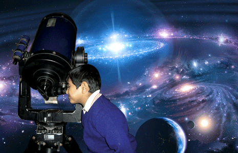 Sky observation through powerful telescope